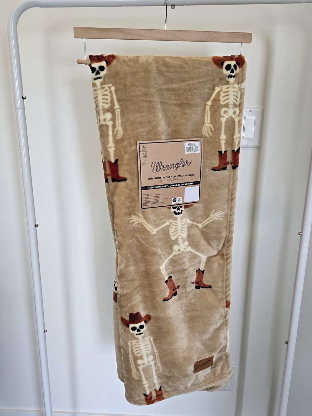 Wrangler Plush Cowboy Skeleton Throw Blanket - Tan